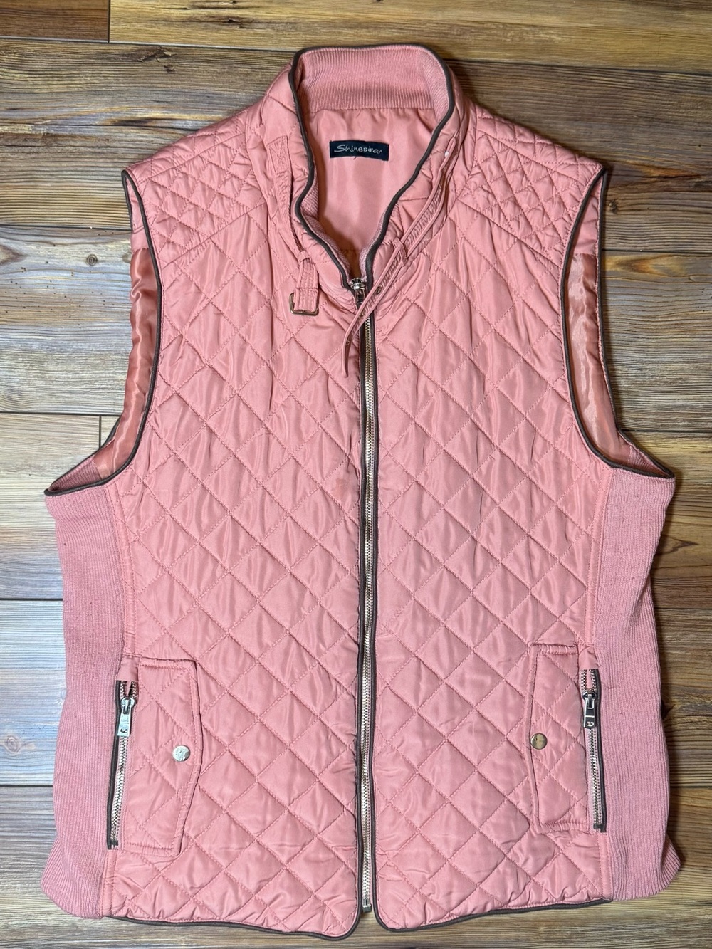 Shinestar Women’s Quilted Puffer Vest Pink Full Zip Ribbed Sides Size 1X